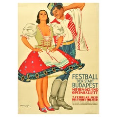 Original Vintage Travel Poster Budapest Festival Hungary Magyarorszag Dance Art