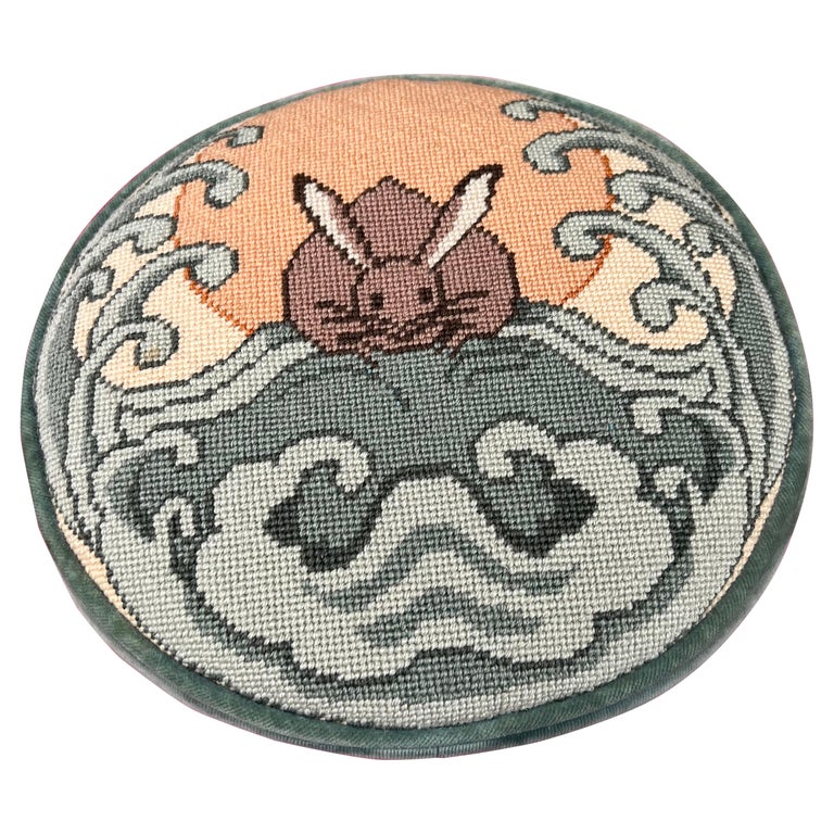 20th Century Easter Needlepoint Round Pillow For Sale at 1stDibs