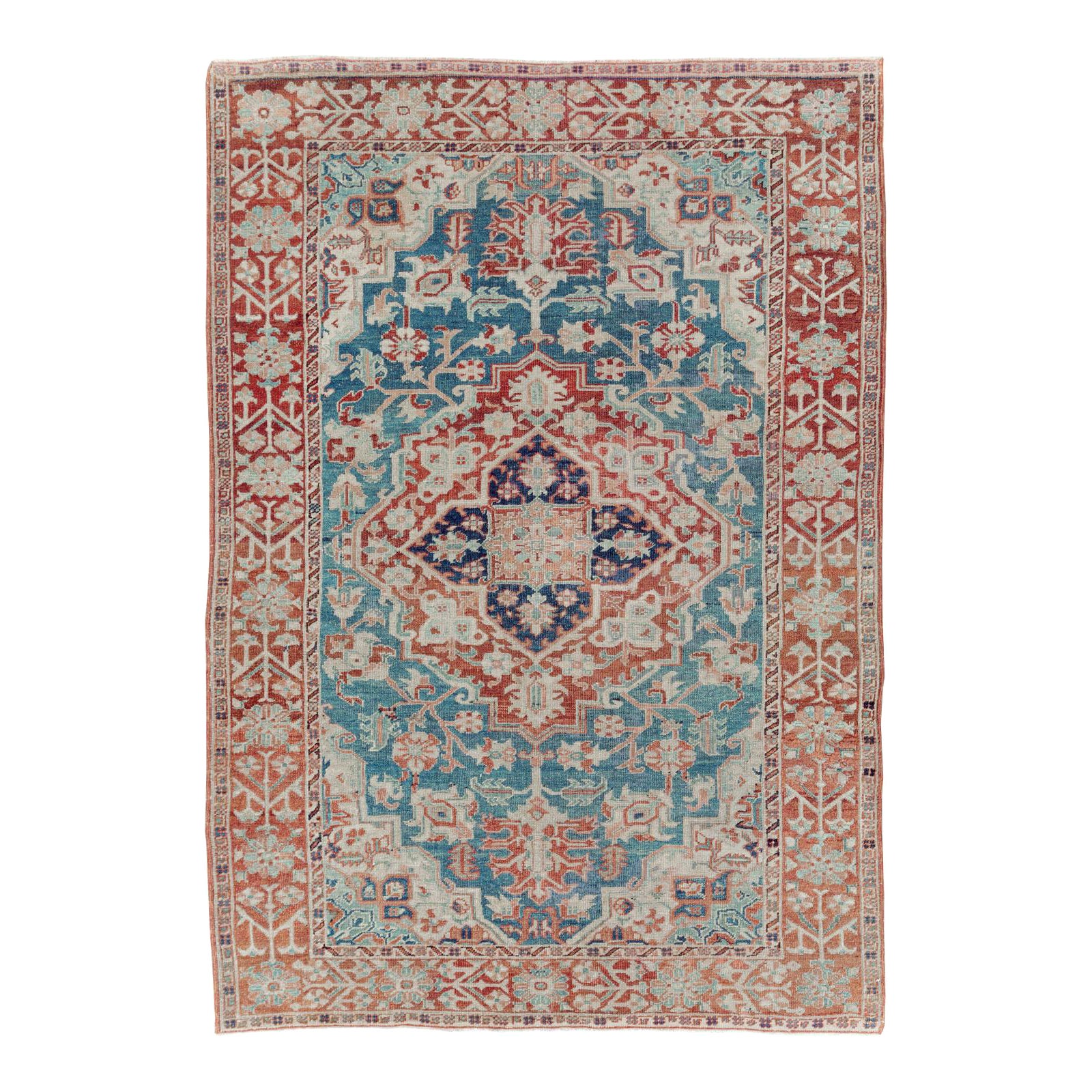 Galerie Shabab Collection Early 20th Century Handmade Persian Heriz Accent Rug For Sale