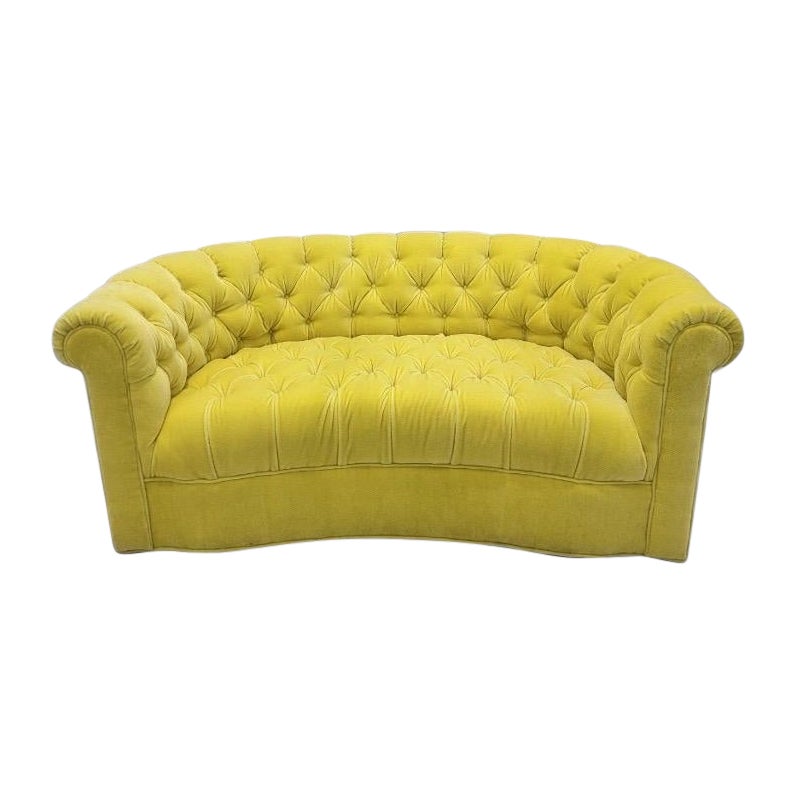  Art Deco Palm Beach Regency Custom "Sun Kissed Yellow" Mohair Curved Arm Sofa For Sale