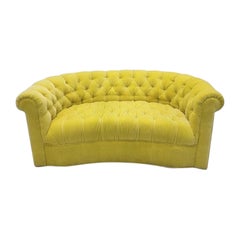  Art Deco Palm Beach Regency Custom "Sun Kissed Yellow" Mohair Curved Arm Sofa