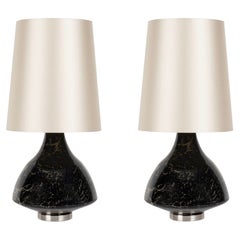 Set/2 Modern Luso Table Lamps, Black, Beige Lampshade, Handmade by Greenapple