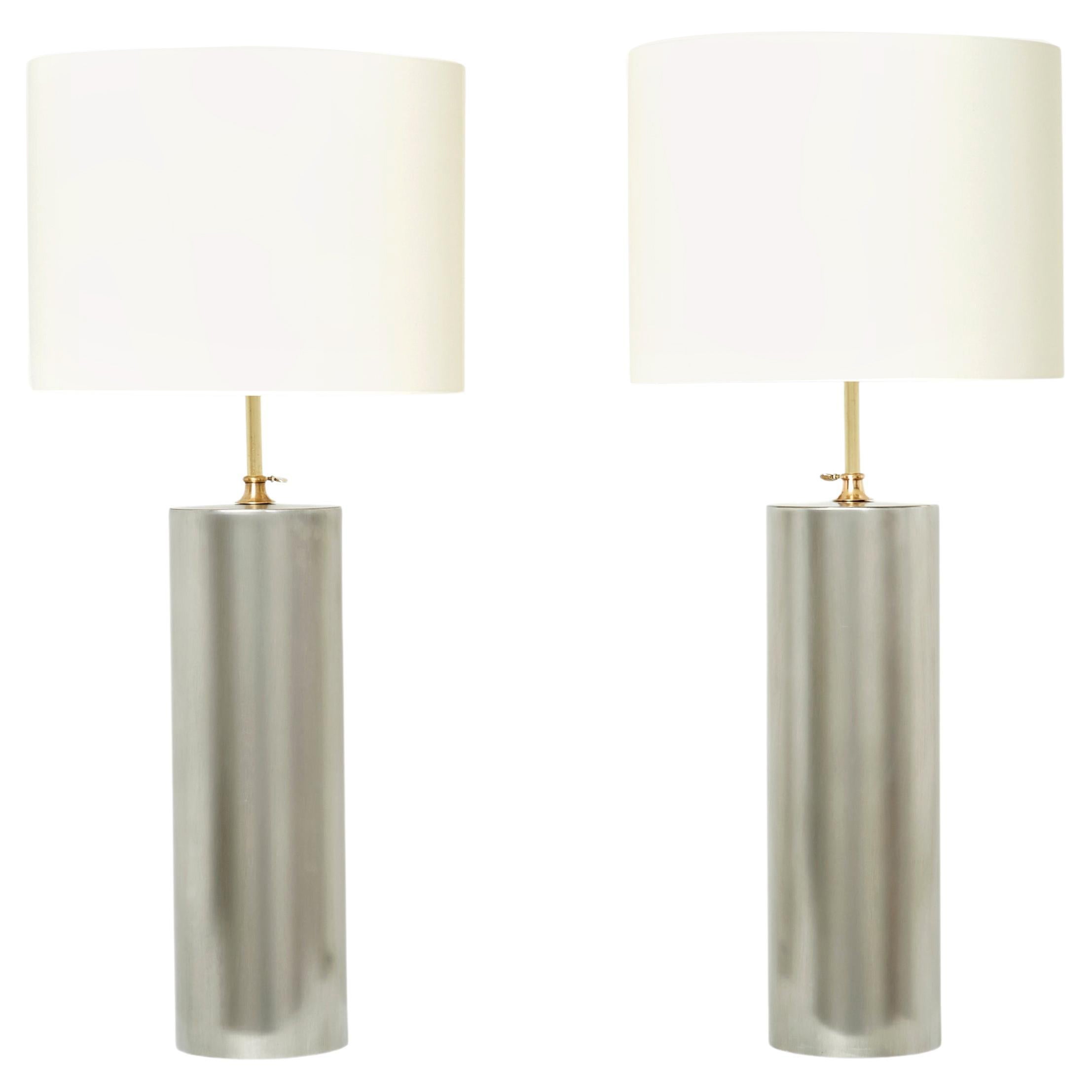 Pair of Modernist Brushed Steel Lamps, 1966
