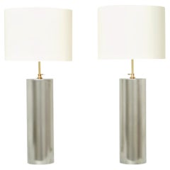 Pair of Modernist Brushed Steel Lamps, 1966