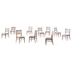 Set of 10 Rosewood and Cane Dining Chairs, Unknown Designer, 1950s