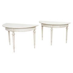 Pair of Swedish Painted Pine Gustavian Style Demilune Console Tables