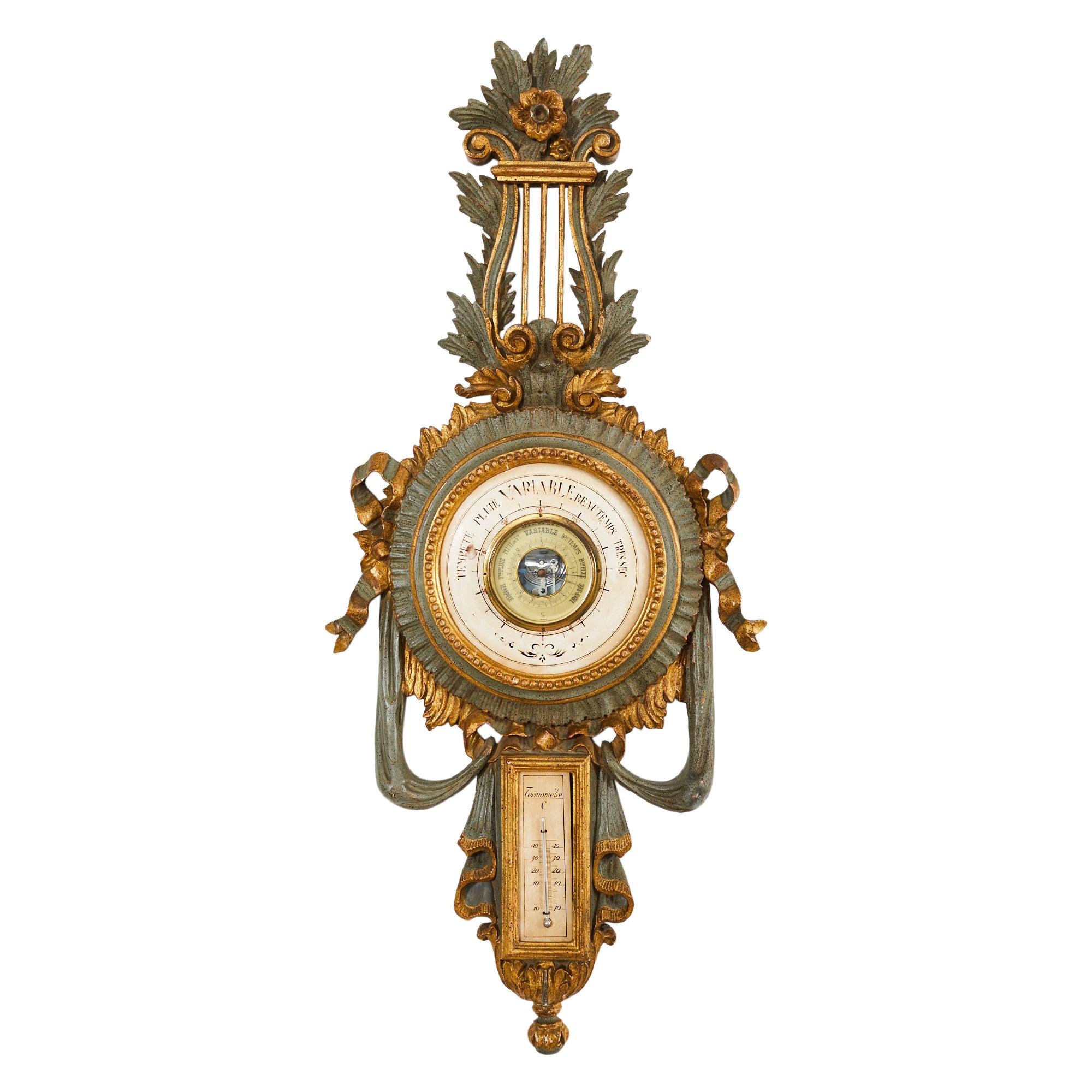 19th Century Italian Carved Louis XVI Style Giltwood Barometer For Sale