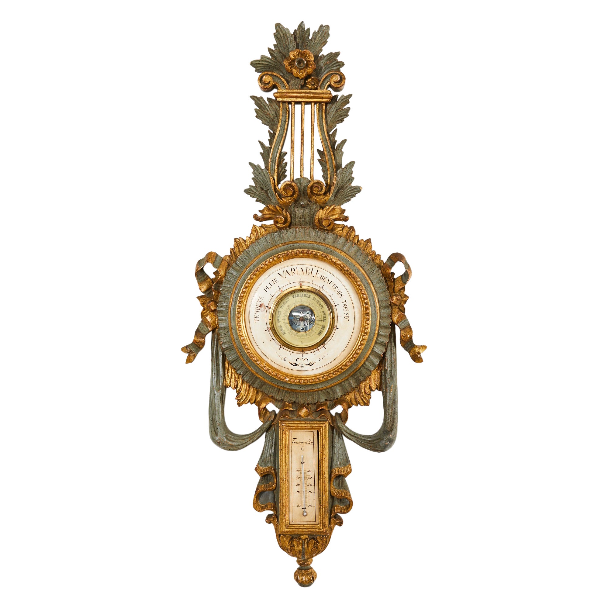 19th Century Italian Carved Louis XVI Style Giltwood Barometer