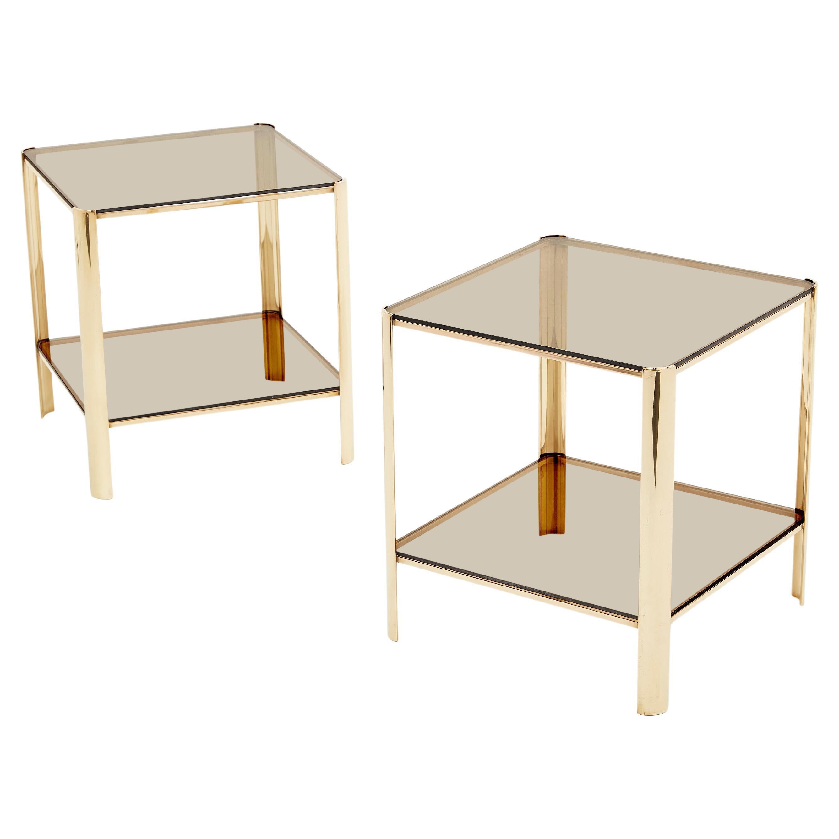 Pair of Two-Tier Bronze End Tables by Jacques Quinet for Broncz, 1960s