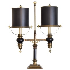 American Empire Style Brass & Black Lacquered 2-Light Study Lamp Early-Mid 20thC