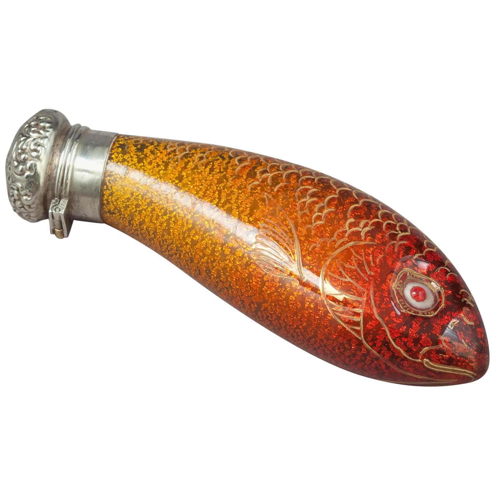 Silver Mounted Fish Perfume Bottle, circa 1890 For Sale