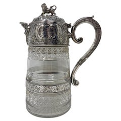Antique English Sheffield Silver and Cut Crystal Claret or Water Jug, circa 1876