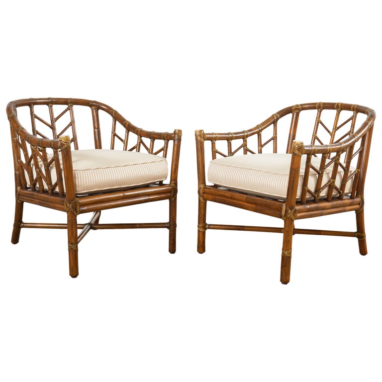 Pair of McGuire Organic Modern Rattan Lounge Chairs For Sale at 1stDibs