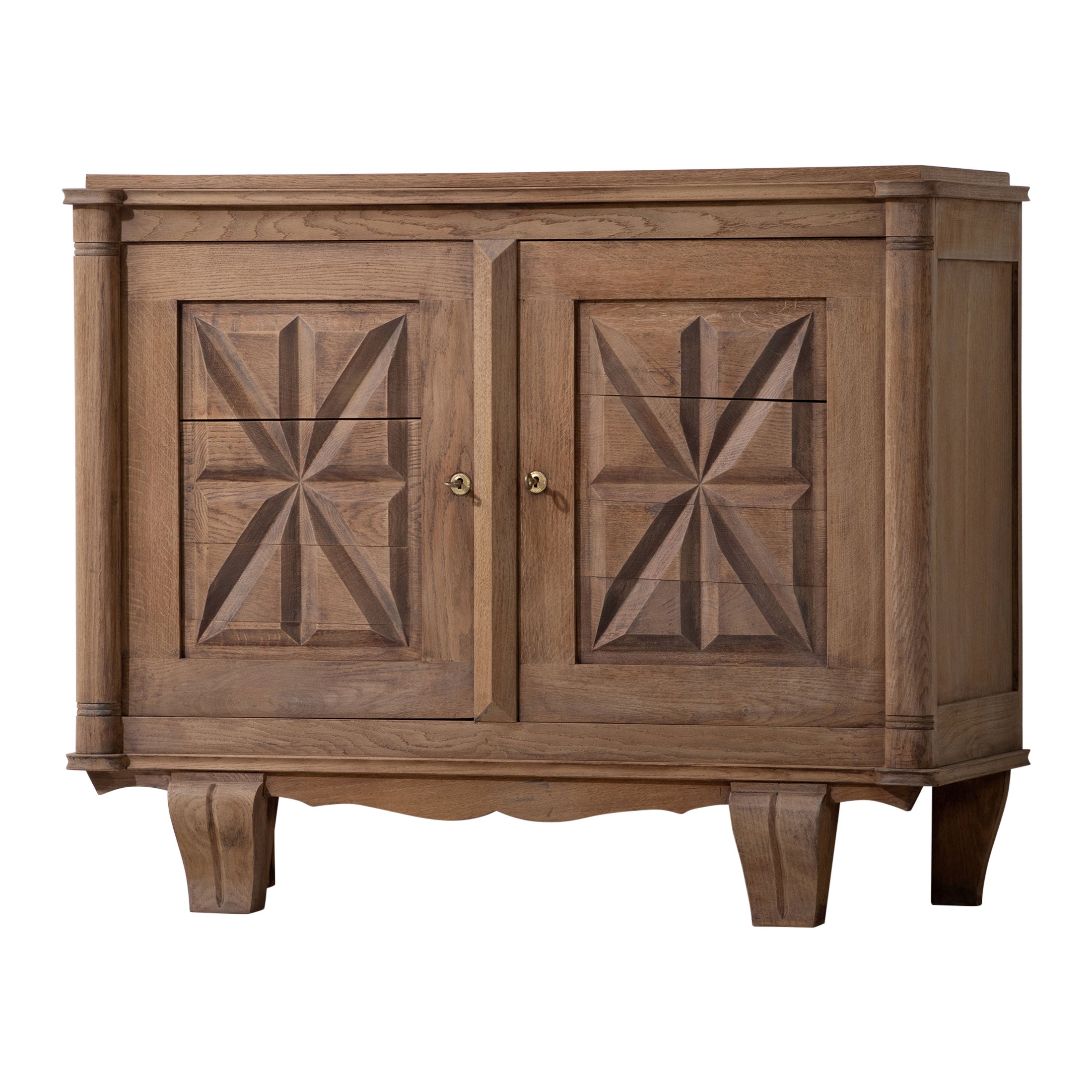 Solid Oak Credenza with Graphic Details, France, 1940s For Sale