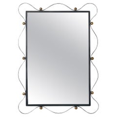 French Rectangular Wall Mirror with Ribbon Metal Frame and Bronze Bolts