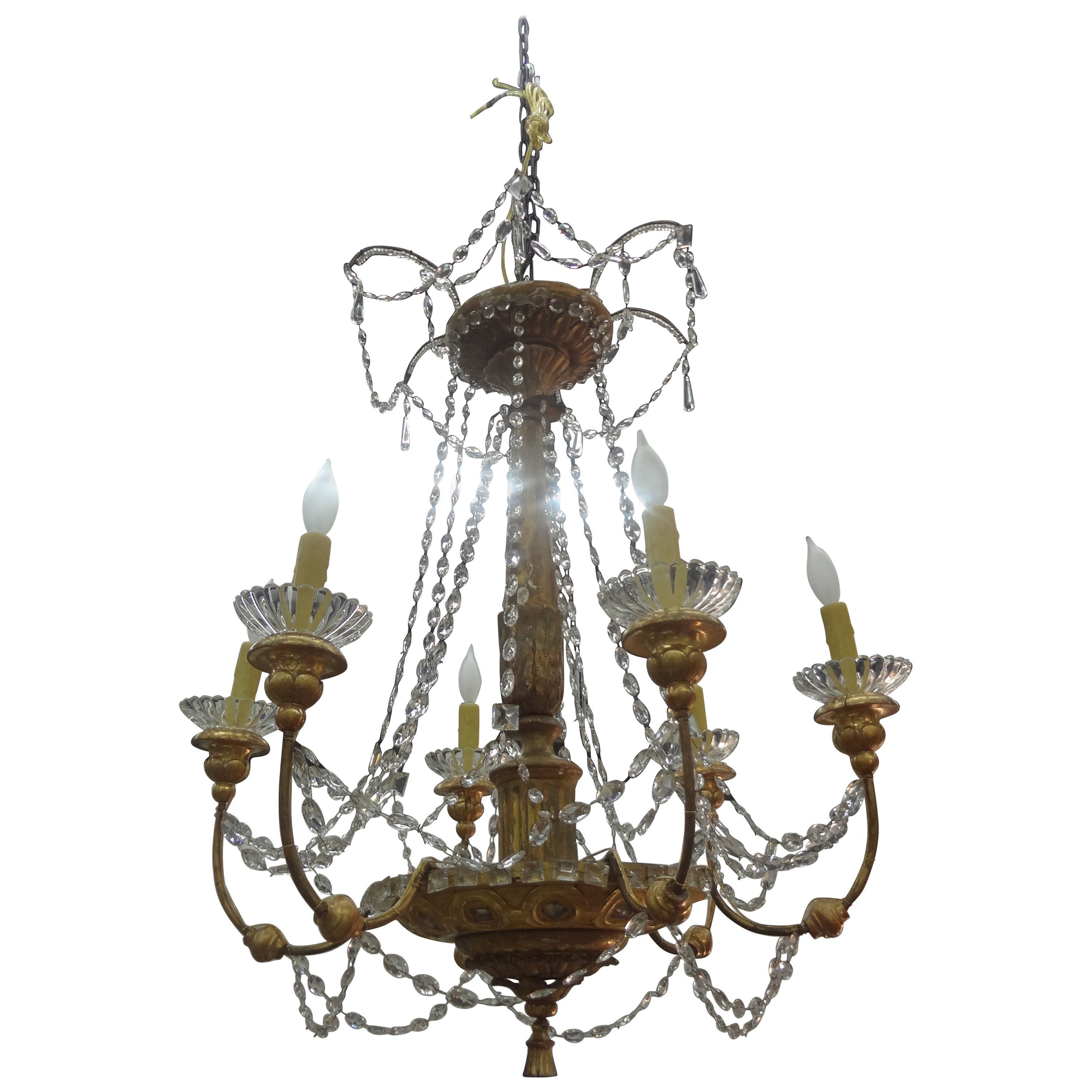19th Century Genovese Giltwood and Crystal Chandelier For Sale