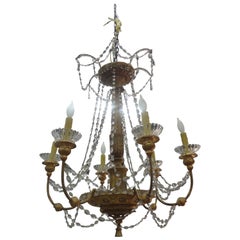 Antique 19th Century Genovese Giltwood and Crystal Chandelier