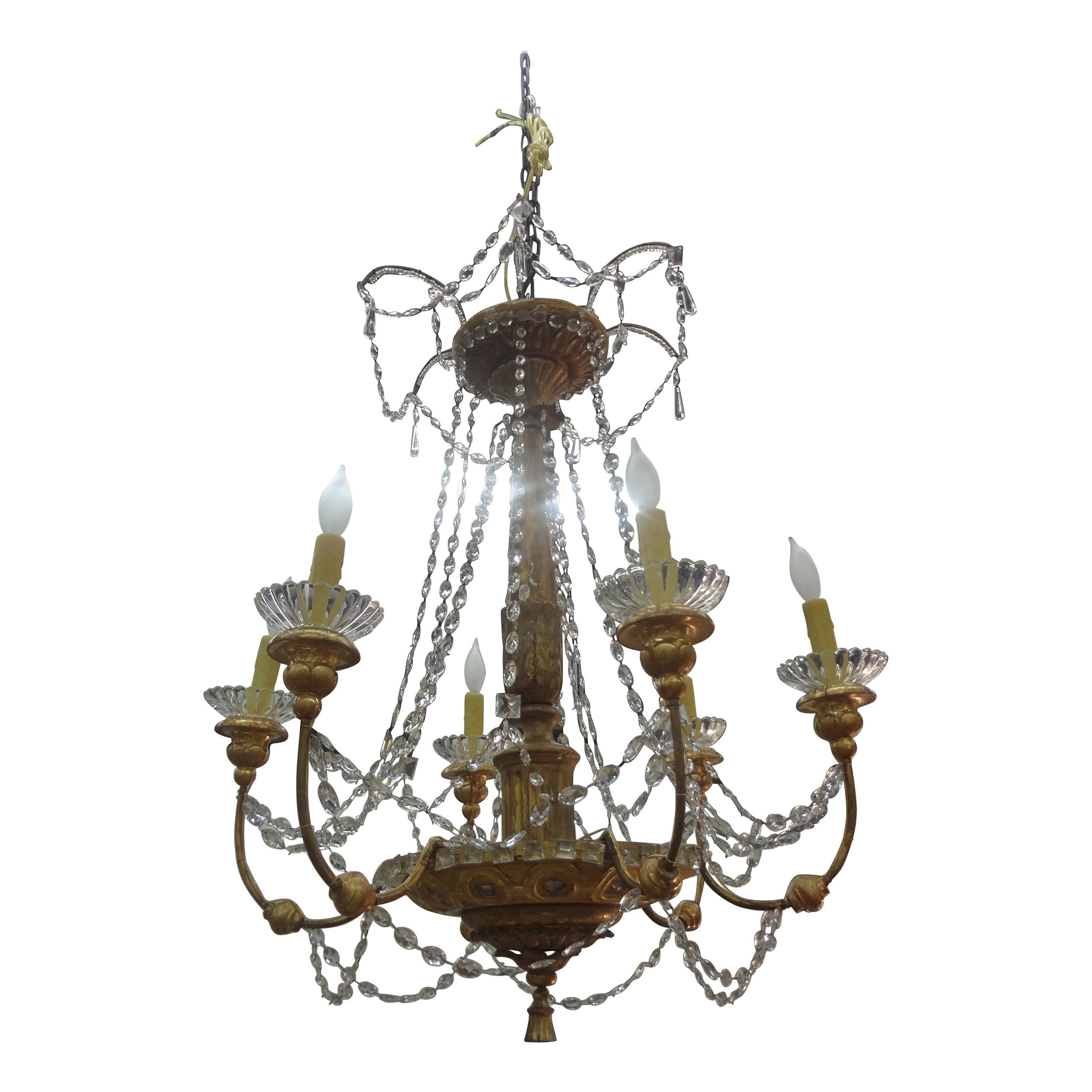 19th Century Genovese Giltwood and Crystal Chandelier