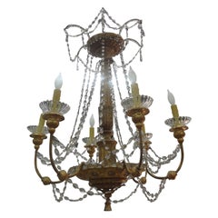Lampadario genovese del XIX secolo in legno dorato e cristallo