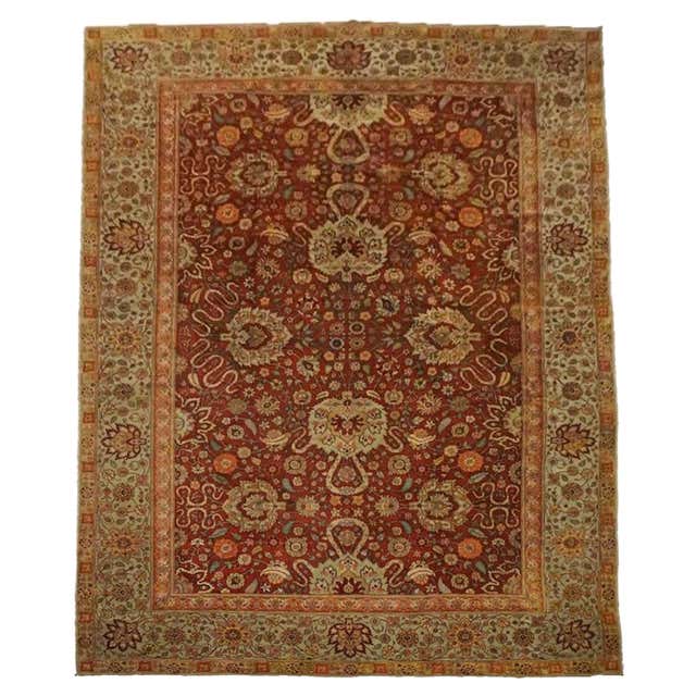 Fine Antique Burgundy Square Agra Rug with Mughal Shrub Pattern For ...