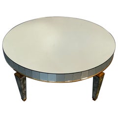 Table basse / de cocktail / de café circulaire avec miroir, style Art Déco, vieilli