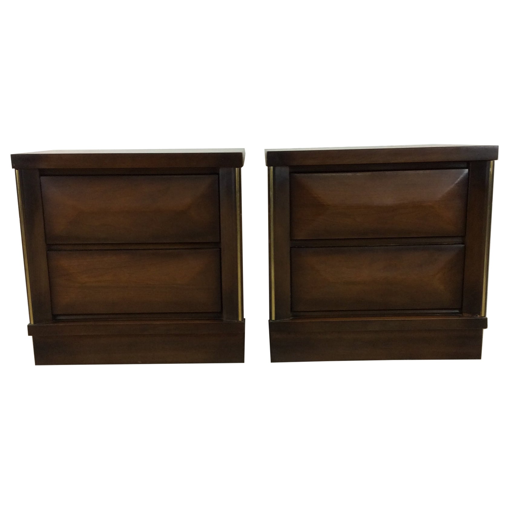 Pair of Mid-Century Modern Two Drawer Nightstands with Beveled Drawer Faces