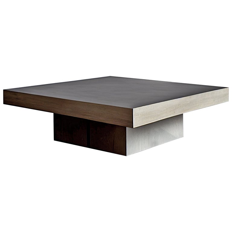 Square Coffee Table Made with Beautiful Black and Grey Veneer Wood by