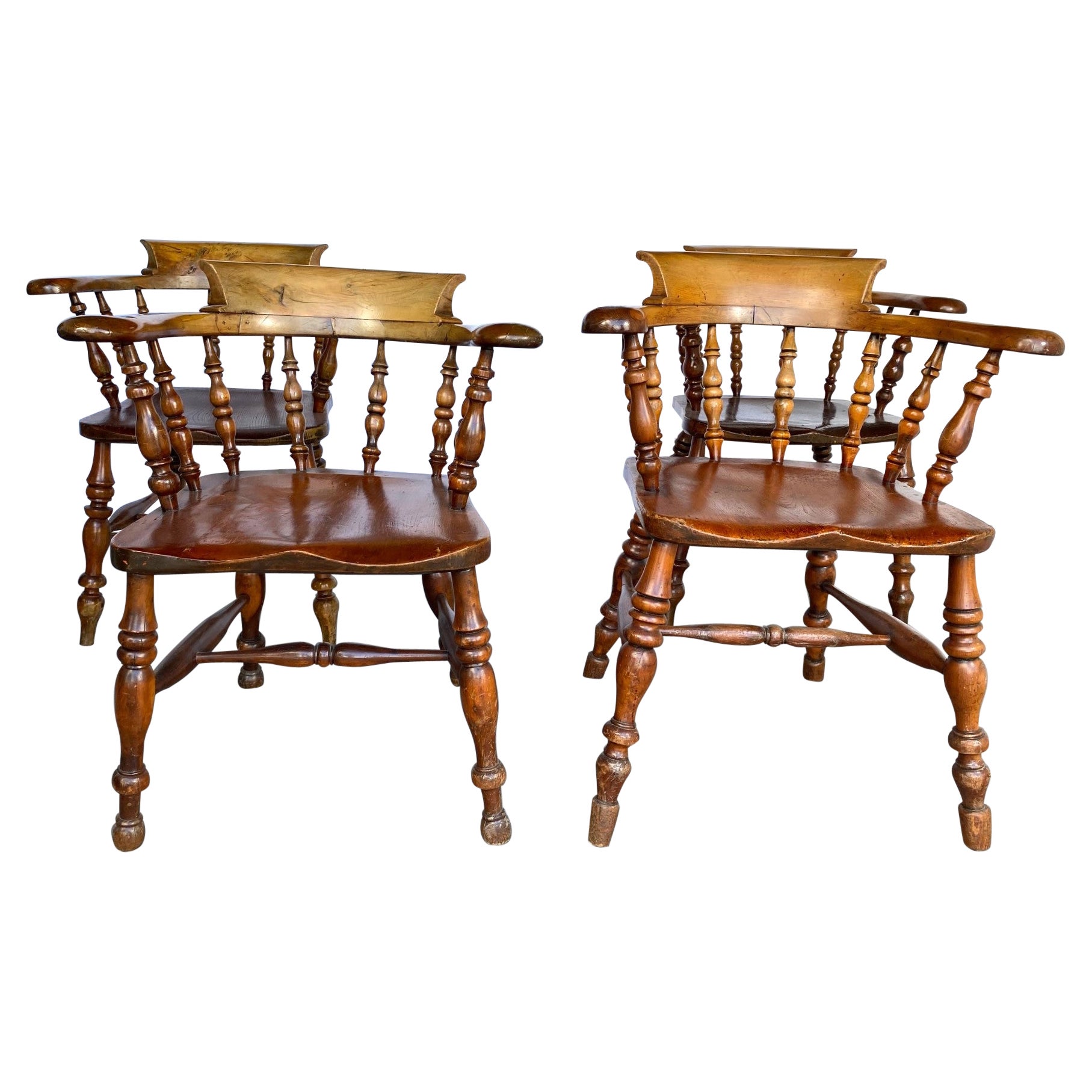 19th Century English Smokers Bow Chairs Set of 4 For Sale