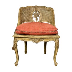 Used Louis XV Style Boudoir Chair, Vanity or Hall Chair, Tufted Pillow and Tassels