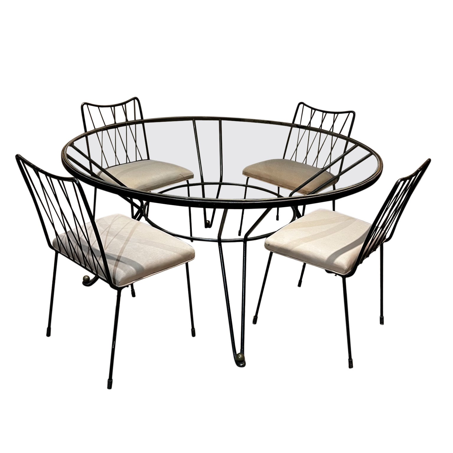 1950s French Style Bronze Iron Glass Dining Table Six Chairs Arturo Pani Mexico For Sale