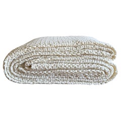 Rennes French Waffle Cotton Coverlet Queen or King Blanket in Creme