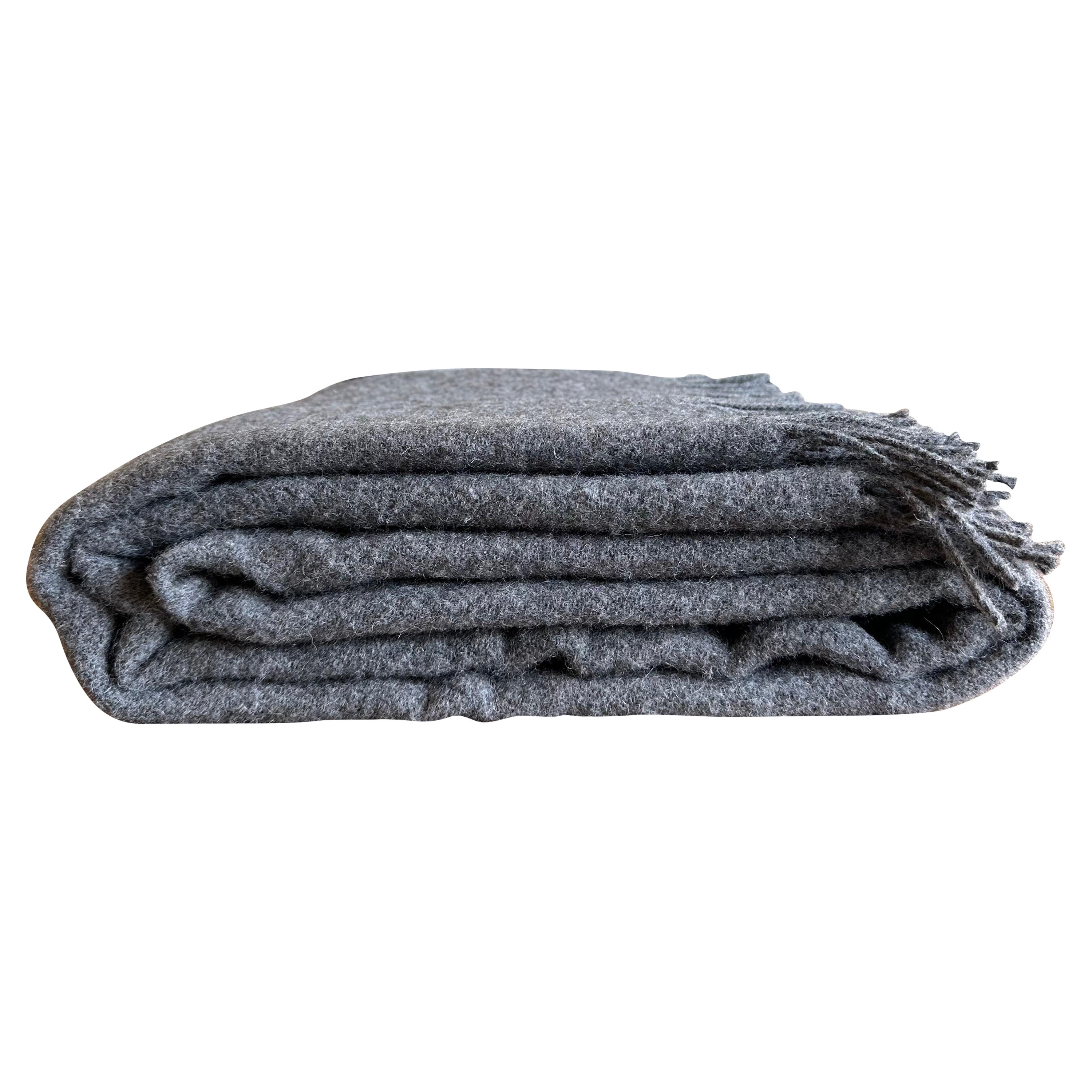 Mason Plush Alpaca Wool Throw with Fringe in Dark Grey For Sale