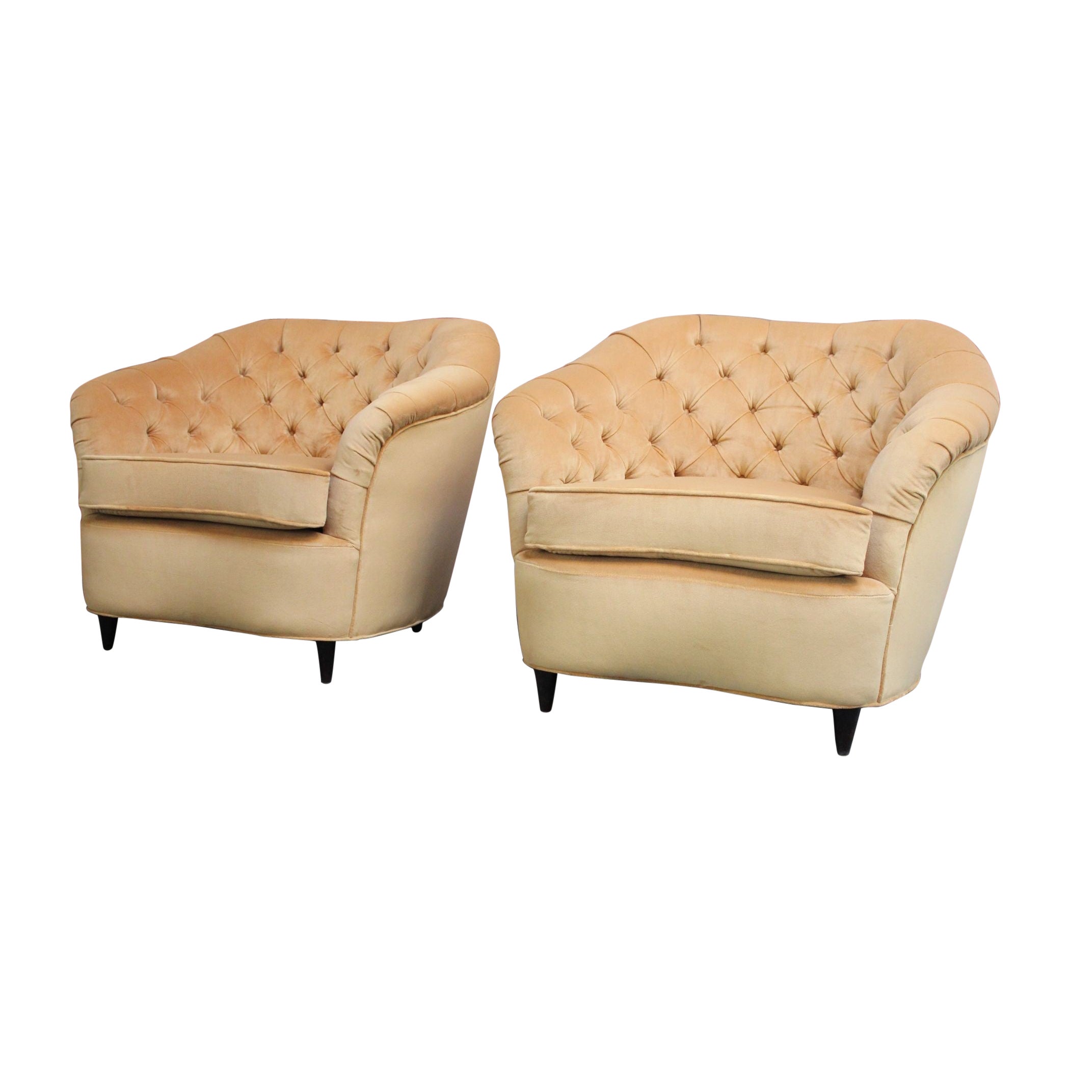 Pair of Gio Ponti for Casa E Giardino Velvet and Ebonized Walnut Club Chairs