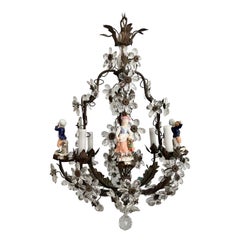 French Bronze Crystal and Porcelain Chandelier