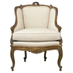 French Louis XV-Style Giltwood Armchair 