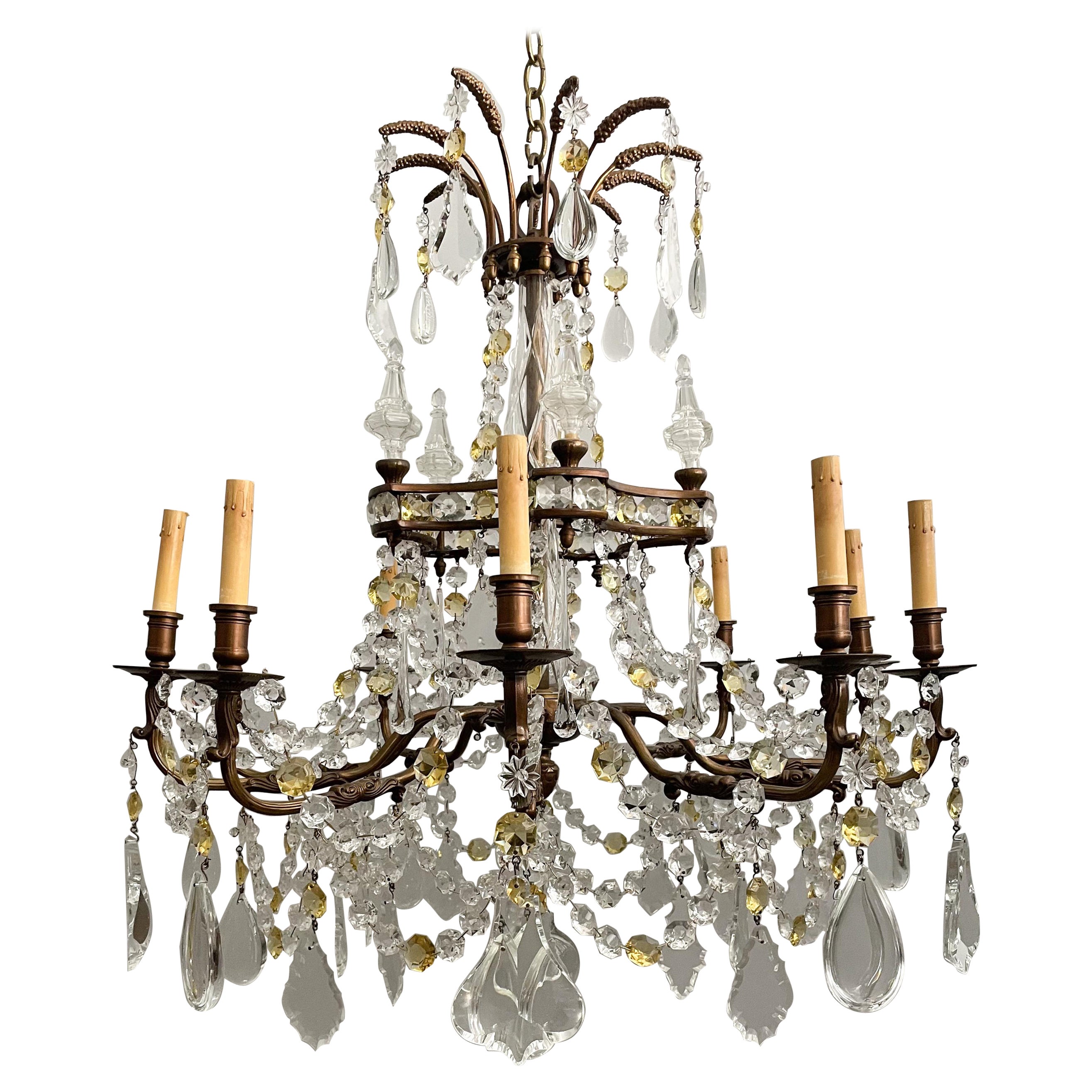 French Bronze and Crystal Chandelier 