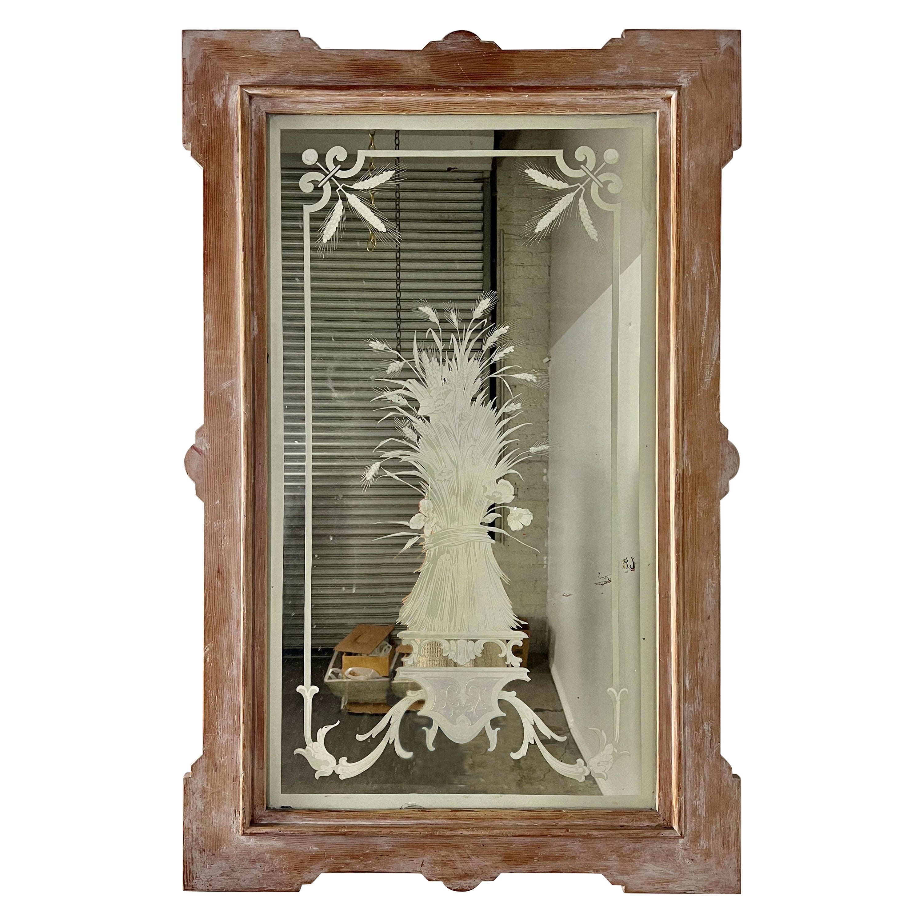 19th Century French Etched Glass Mirror For Sale
