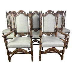 Set of '8' English 19th Century Dining Chairs with Linen Upholstry