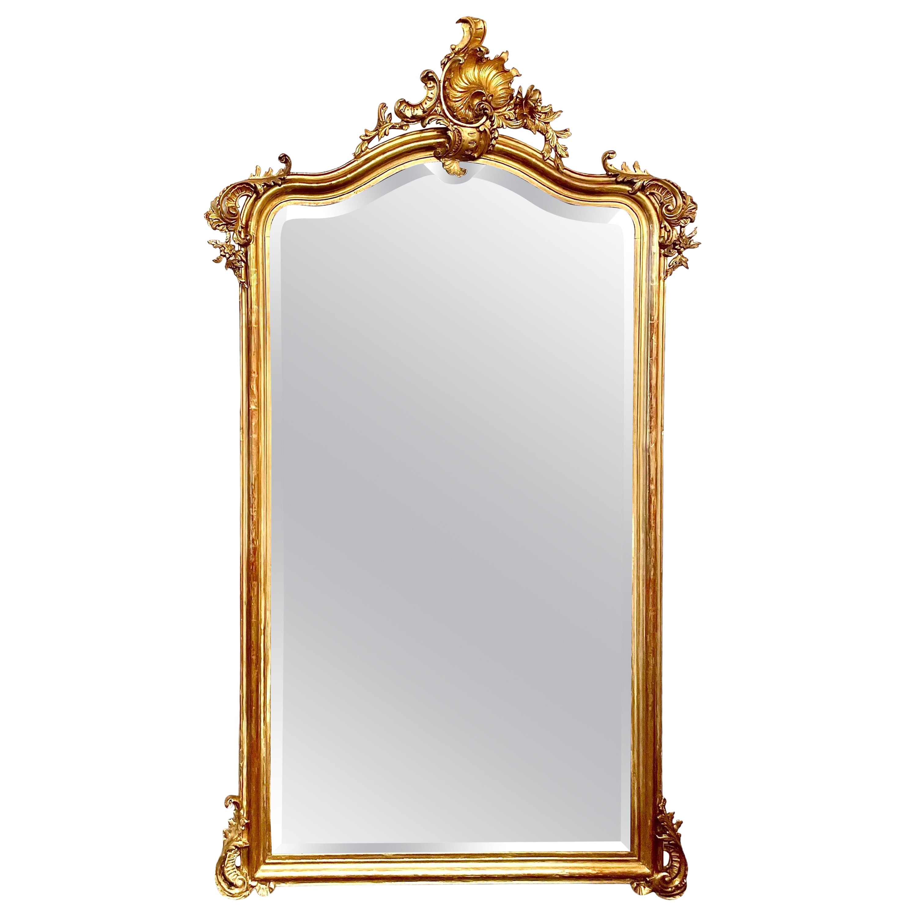 Louis XV-Spiegel in voller Länge aus Giltholz aus dem 19. im Angebot