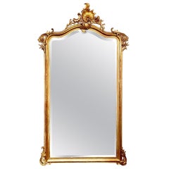 Espejo de madera dorada de cuerpo entero Luis XV del siglo XIX