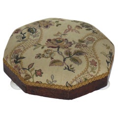 Antique Foot Stool Early Victorian with Octagonal Walnut Frame & Tapestry Top, ca 1840 