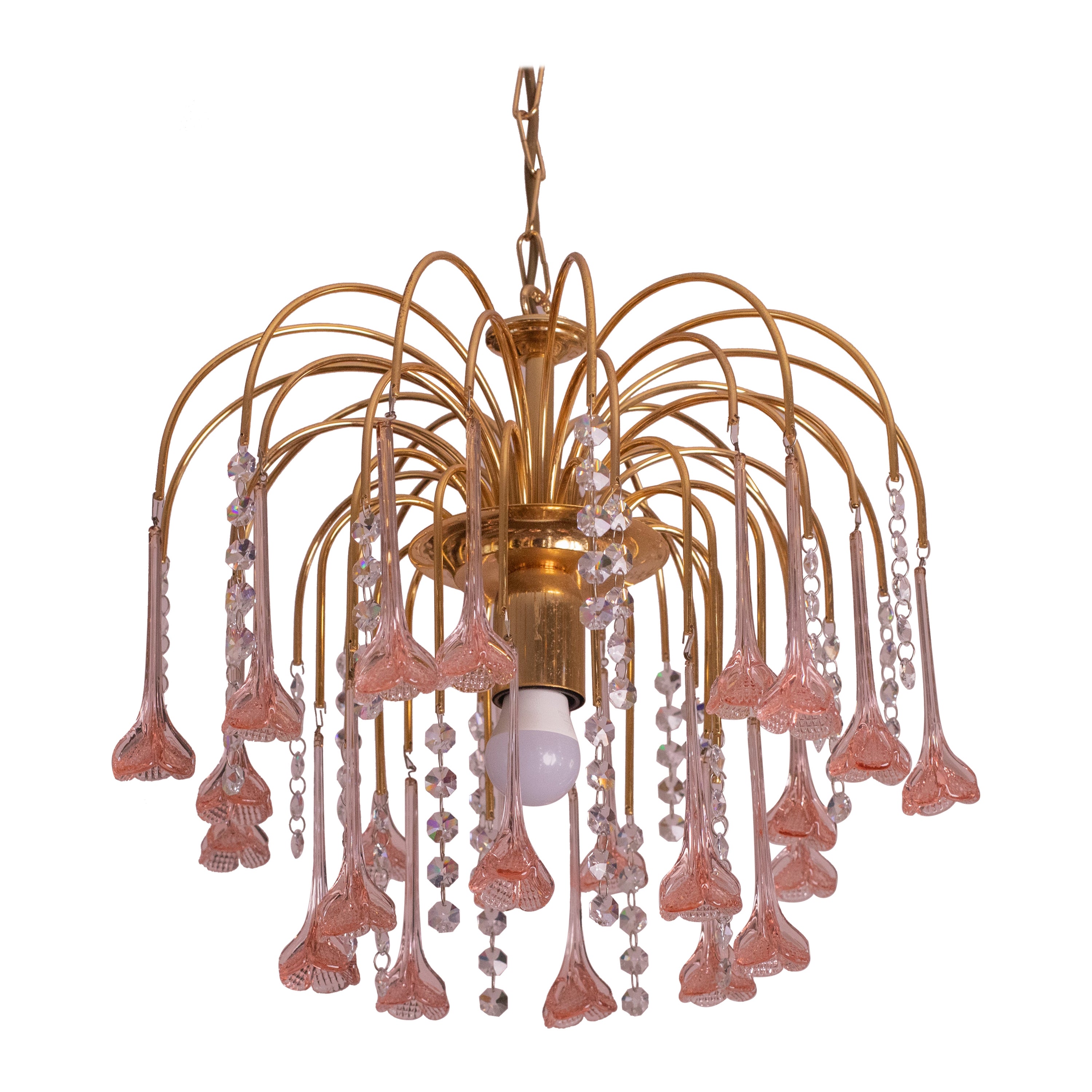 Vintage Pink Murano Chandelier, 1980s