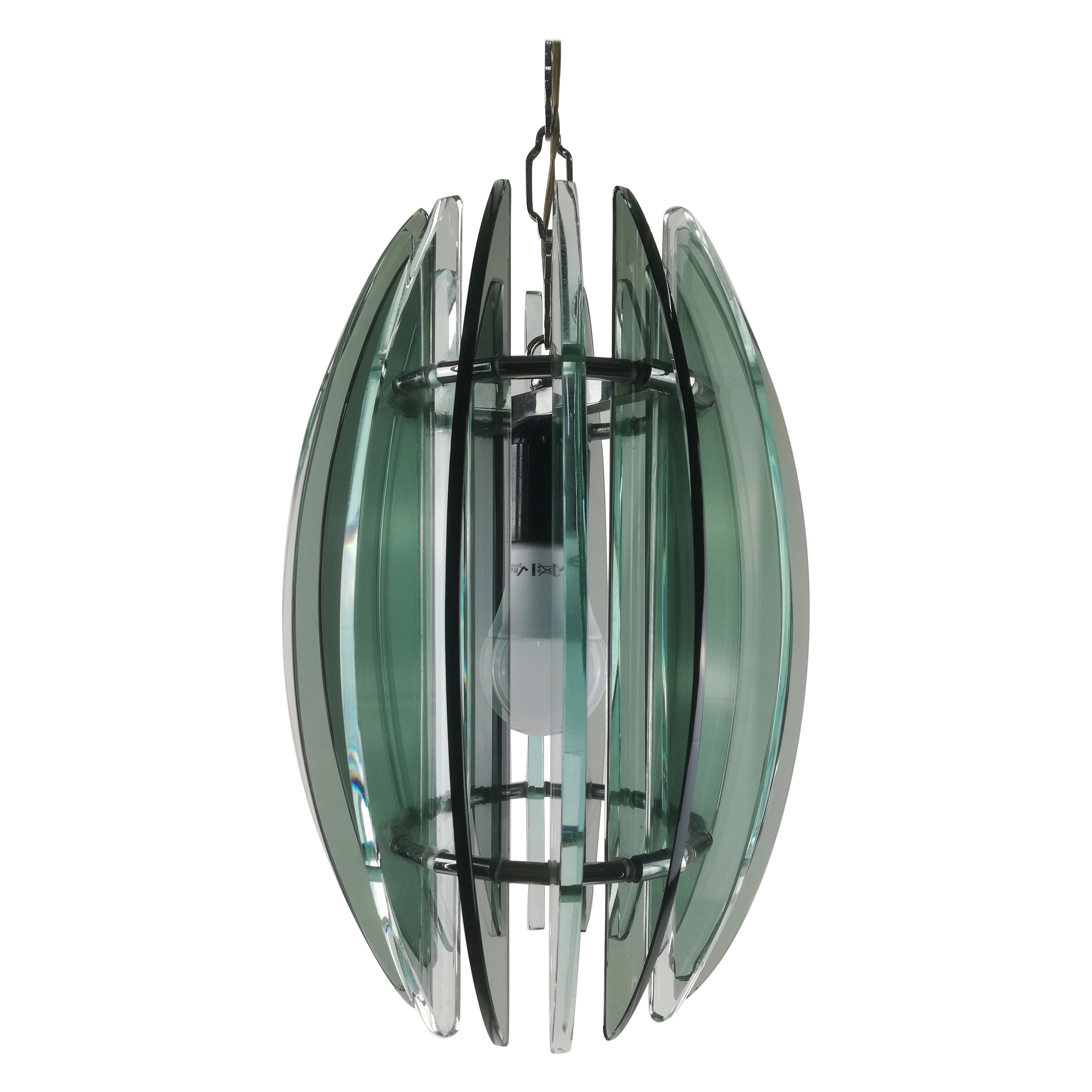 Italian Mid-Century Modern Chandelier by Veca in Fumè and Turquoise Glass