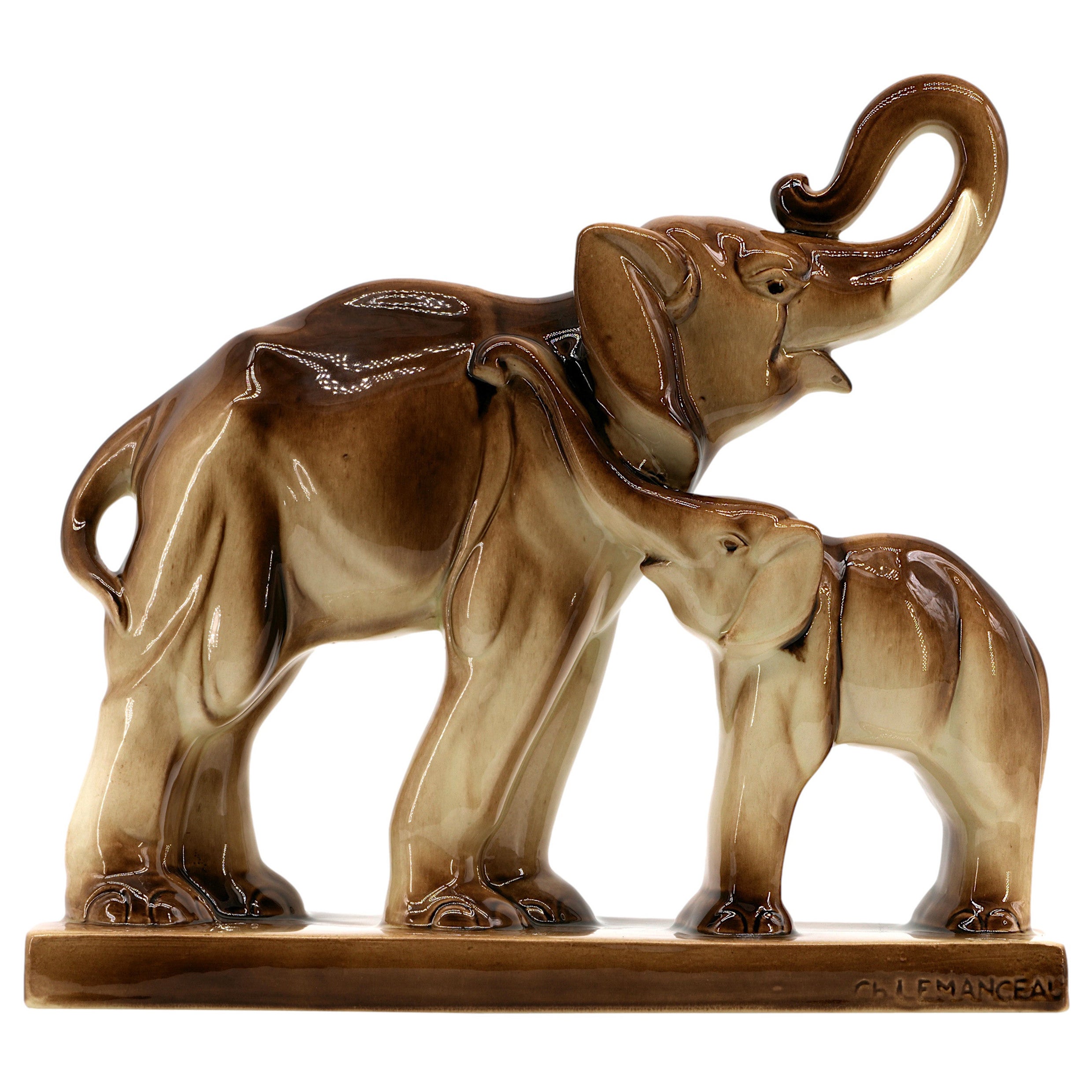 Charles Lemanceau French Art Deco Elephants Mother and Child, 1935 For Sale  at 1stDibs