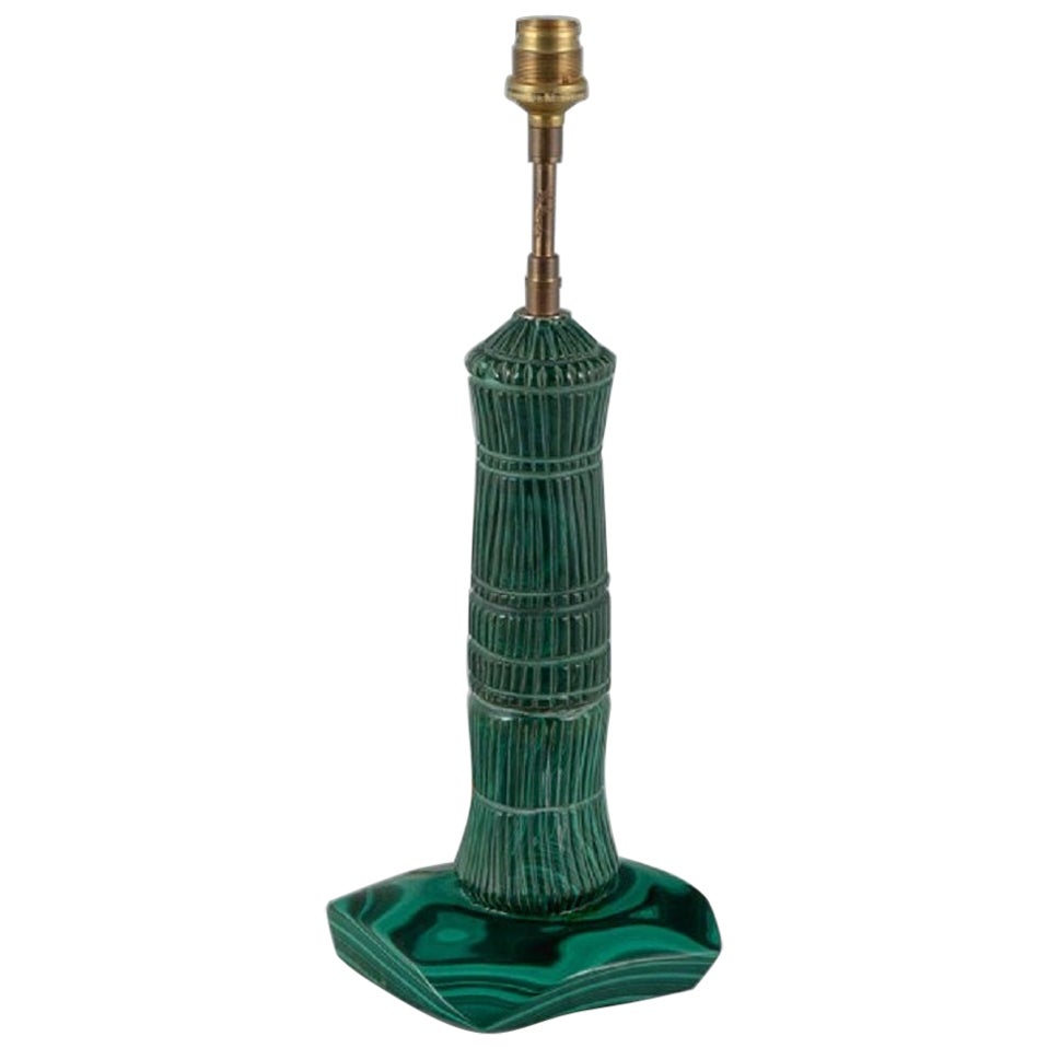 Lampe de bureau française en malachite, milieu du 20e siècle