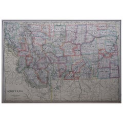Large Original Antique Map of Montana, USA, circa 1900