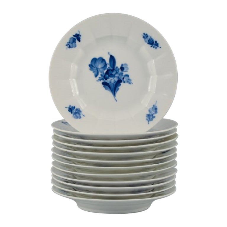 Twelve Royal Copenhagen Blue Flower Angular Plates in Porcelain