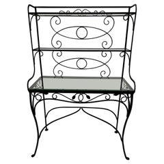 Scroll and Leaf Iron and Glass Step Back Etagere