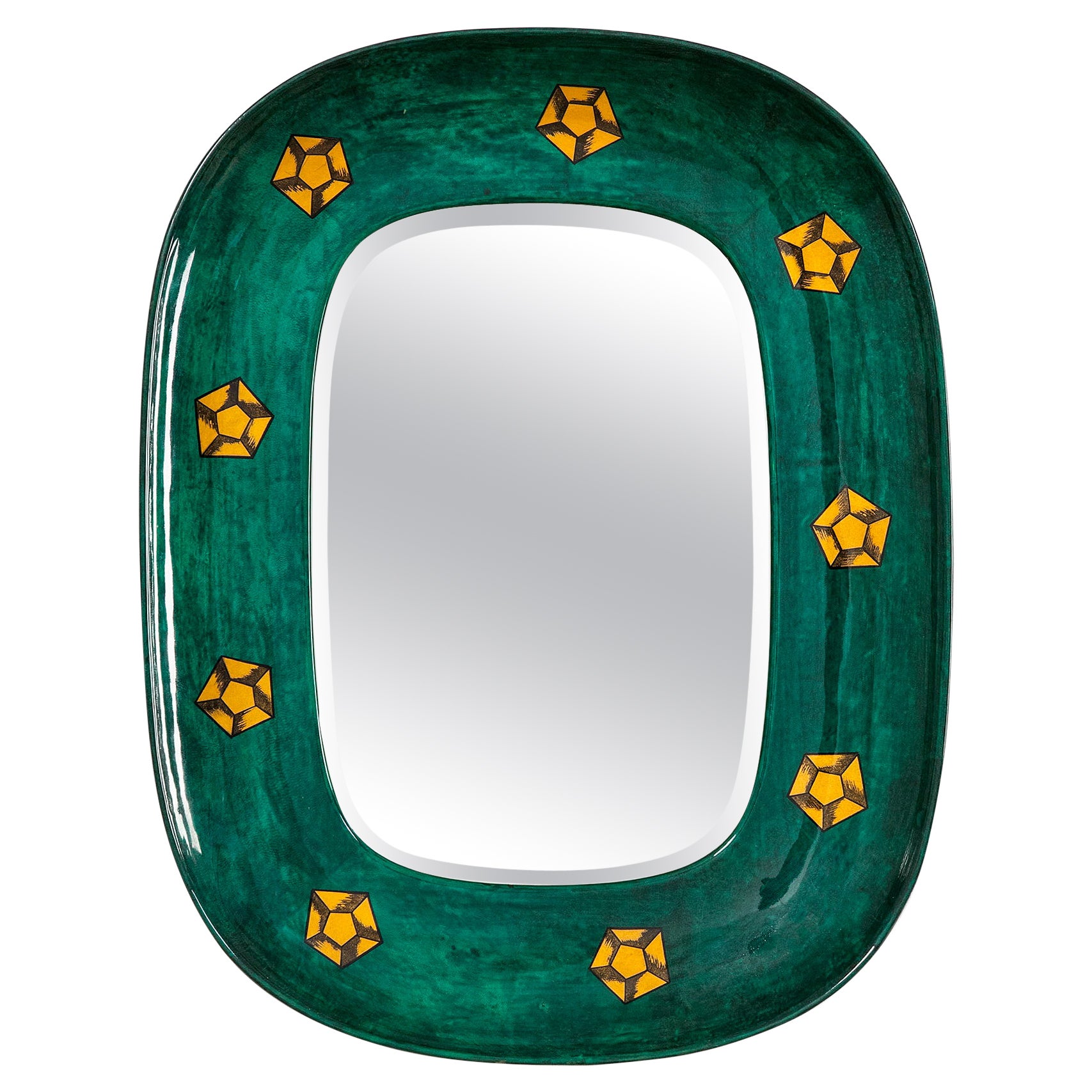 20th Century Aldo Tura Wall Mirror with Resin Coat, Wood and Paper Motifs, 1950s For Sale