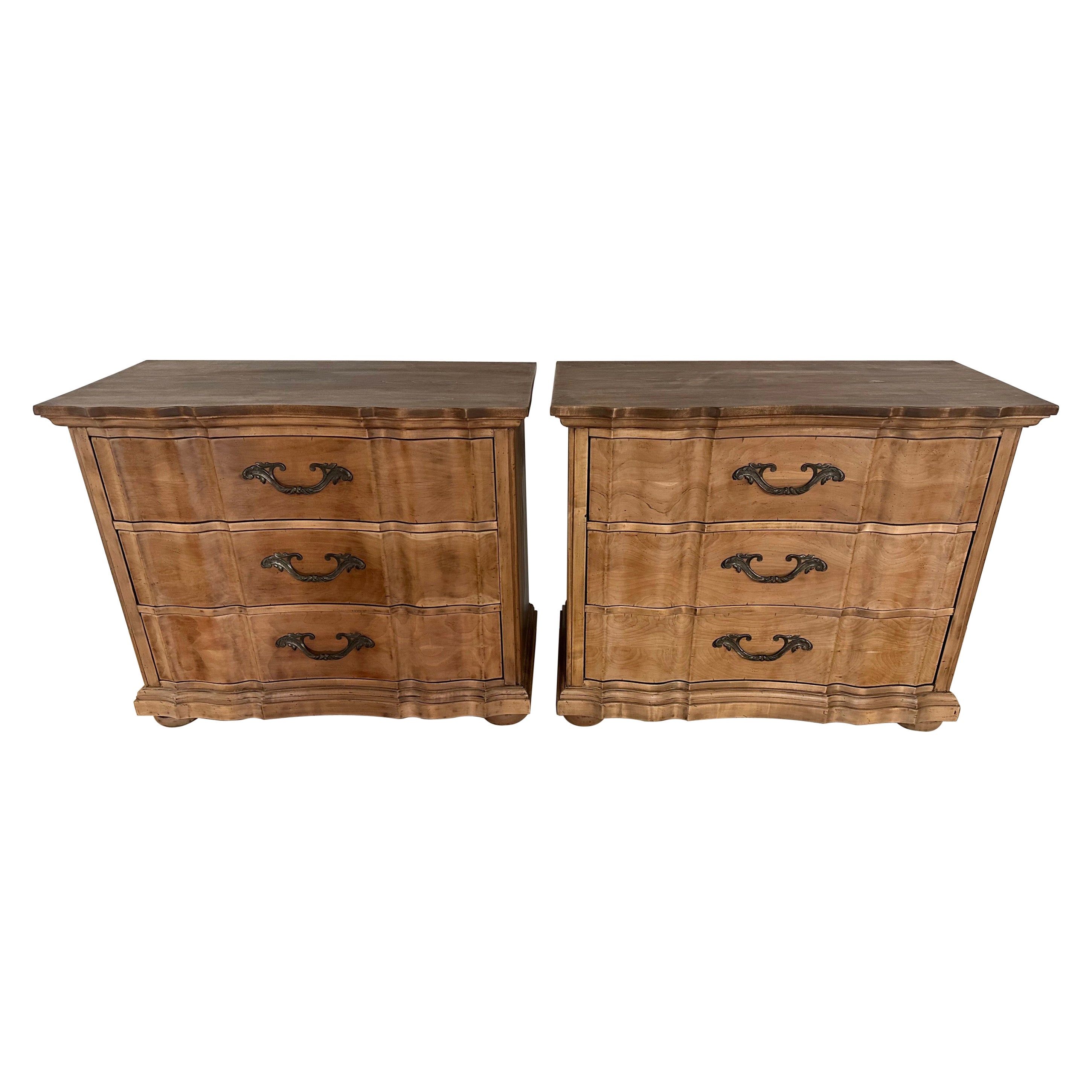 Pair of Vintage Provincial Serpentine Commodes For Sale